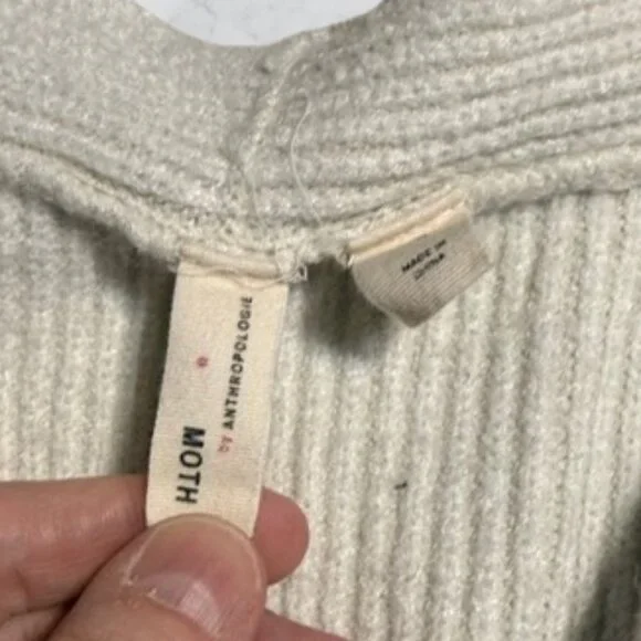 Anthropologie Moth Sweater Size M Ribbed Knit Ivory V Neck Tie Front Pullover - Picture 3 of 4